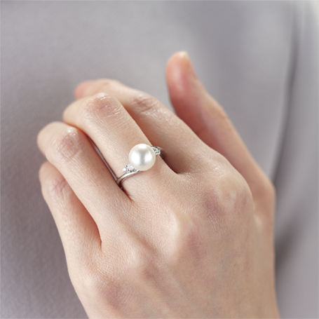 WAKANA(ワカナ) Ptアコヤ真珠ダイヤモンドリング 〈8.6mm Pt900 D:0.12ct/4pcs〉